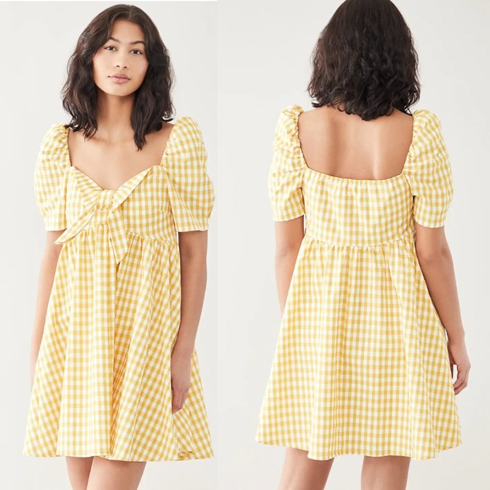 O.P.T. yellow white gingham Picknicker mini babydoll dress